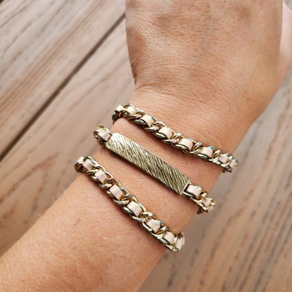 Pink Teal Vegan Leather Wrap Bracelet Gold Chain Glam Party Casual Boho Layered - Picture 2 of 9